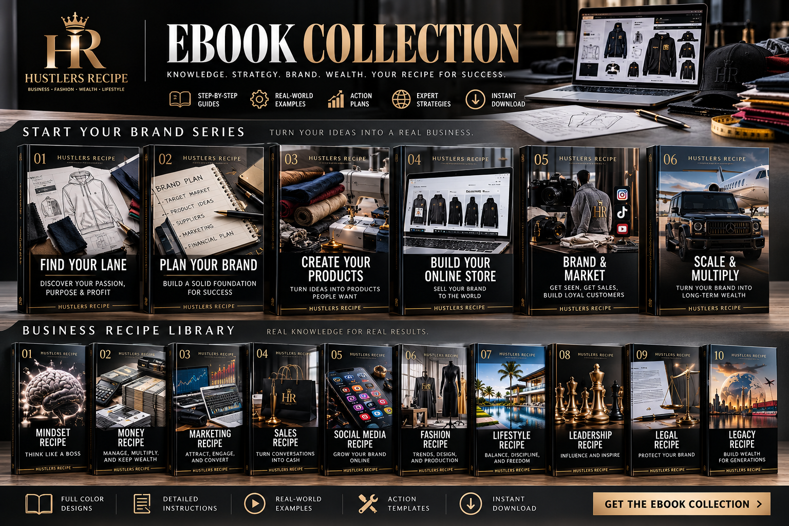 Hustlers Recipe eBook collection: six Start Your Brand volumes and ten Business Recipe Library titles
